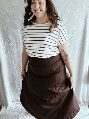 LOFT Size 14 Chocolate Brown Denim A-Line Midi Skirt High Waisted Lyocell Blend